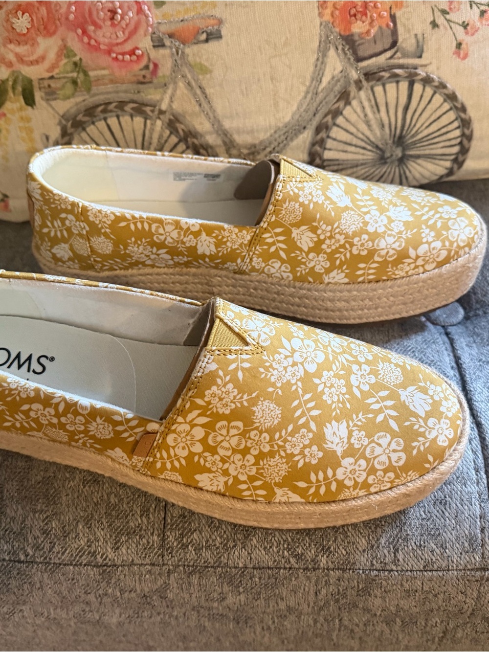 TOMS Mustard Yellow Floral Canvas Espadrilles